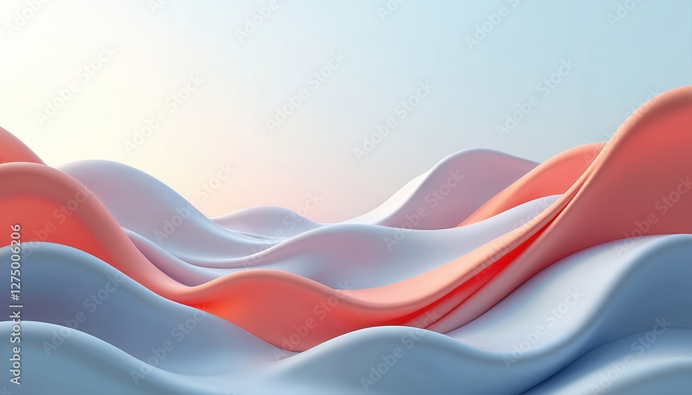 Poster vibrant 3d abstract background with smooth waves. wavy surface with modern coral, blue color gradien