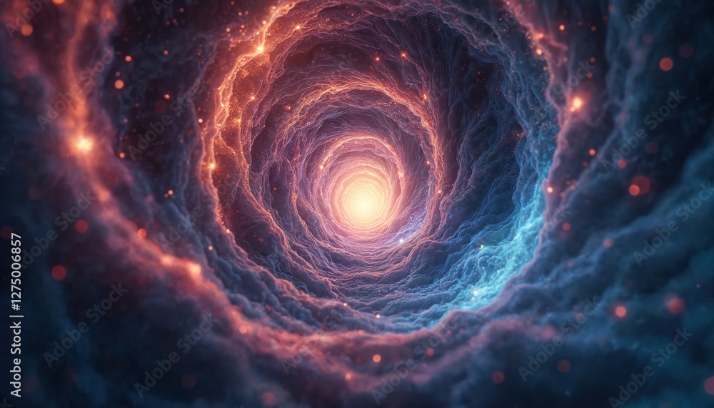 Poster nebula stars tunnel illustration. aethereal glowing outer space tunnel astronomy background. futuris