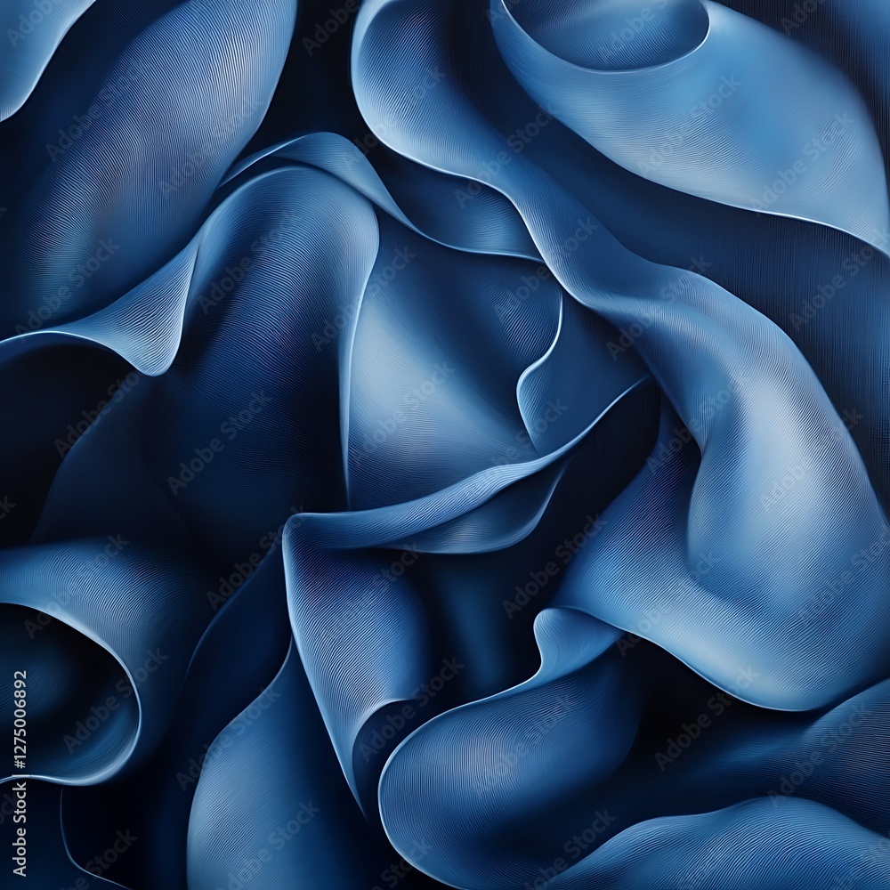 Poster an abstract representation featuring smooth, flowing fabric in shades of blue, creating a sense of m