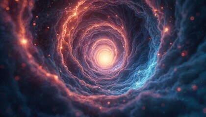 Obraz premium Nebula stars tunnel illustration. Aethereal glowing outer space tunnel astronomy background. Futuristic galaxy awe, fantasy, mystery. Creation curve elegance, flowing forms, exploration flash,