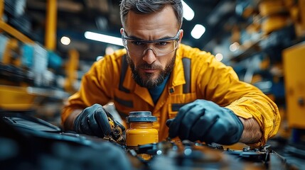 Focused Mechanic Repairing Vehicle Engine