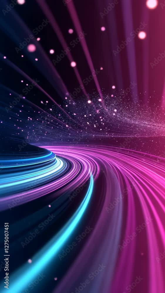 Poster high energy abstract tunnel of colorful light warp with dynamic motion and vibrant starry background