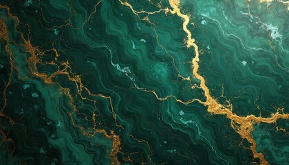 Emerald green marble with golden veins digital art. Luxury texture pattern, abstract design. Elegant, decorative, natural stone surface. Premium glossy material, stylish geometric wallpaper, print.