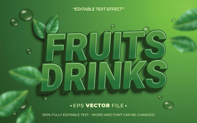 Fruits Drinks 3d Editable text effect vector realistic