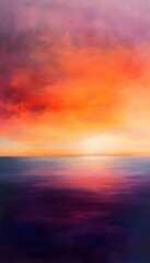 Fototapeta premium Fiery sunset sky reflecting on calm smooth deep ocean
