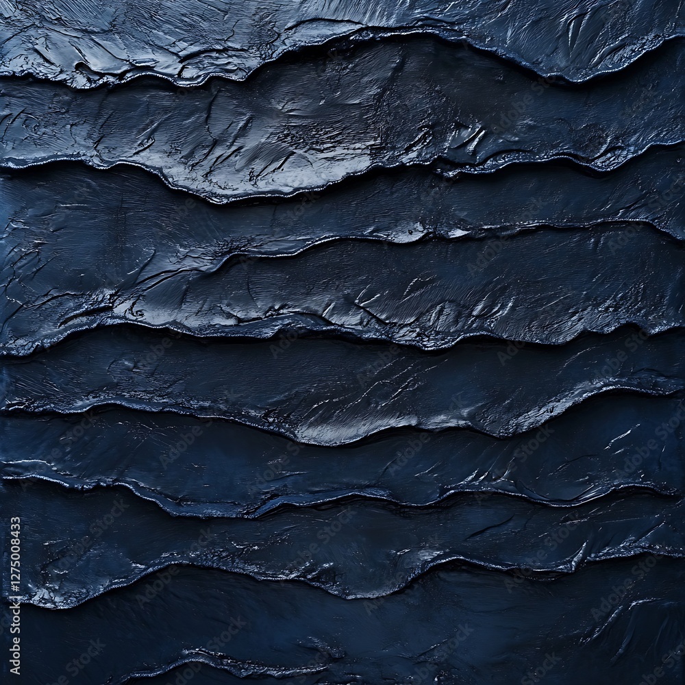 Poster an abstract representation of textured layers resembling waves, featuring dark color tones that crea
