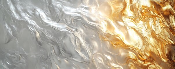 An abstract representation showcasing fluid movement of silver and gold tones, evoking a sense of harmony and contrast, perfect for design projects and artistic themes.