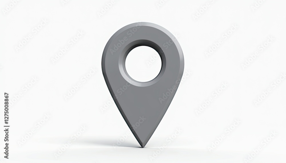 Poster 3d gray map pointer icon on white background click to now!. a gray map pointer icon on a white backg