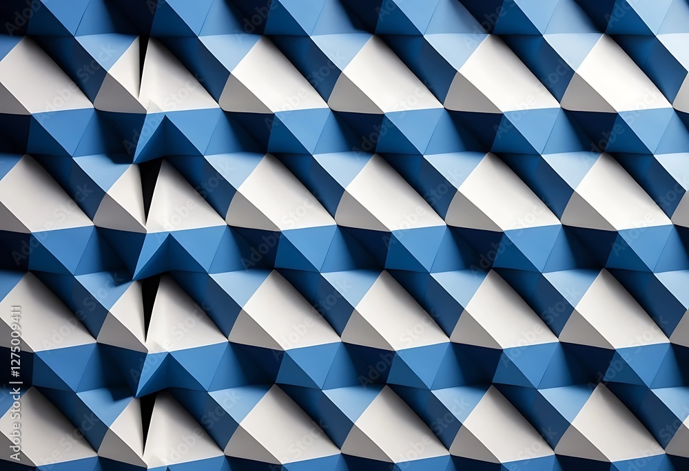 Poster Abstract Geometric Pattern with Blue and White Triangular Elements