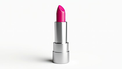 Fototapeta premium Vibrant Pink Lipstick Against Pure White Background: Stark Color Contrast Effect. A pink lipstick on a white background.