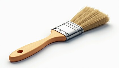Enhance Your Creativity: Paint Brush on White Background with Wood Handle. A paint brush with a wooden handle on a white background.