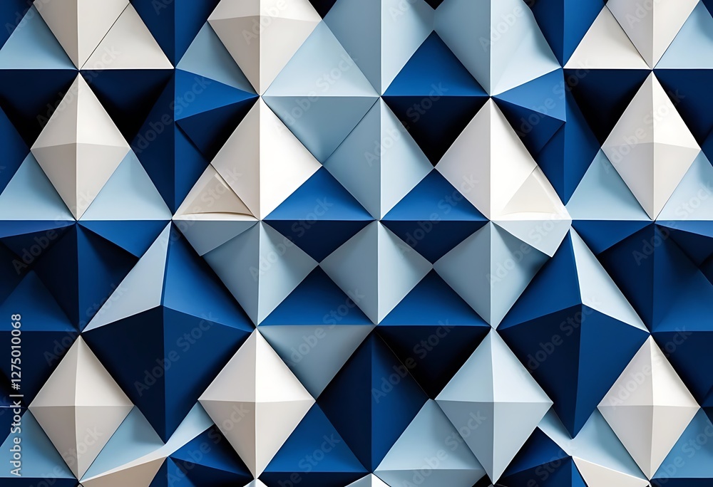 Poster dimensional blue and white geometrical pattern with triangular elements