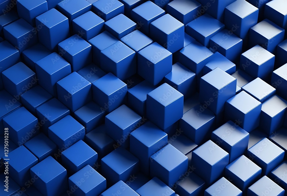 Poster dynamic blue cubes, a modern abstract design with depth and dimension
