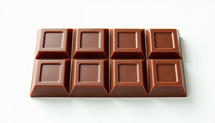 Obraz premium Luxurious Rectangular Brown Chocolate Bar on Perfect White Background. A rectangular chocolate bar on a white surface.