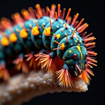 Closeup of Euthalia aconthea caterpillar's body, Euthalia aconthea, micro world