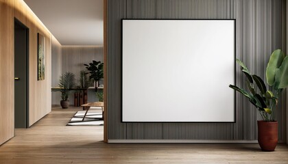 Modern 3D Rendering Exploring a Sleek, Minimalist Hallway Design with Elegant Geometric Frames and Artistic Textures in a Futuristic Living Space