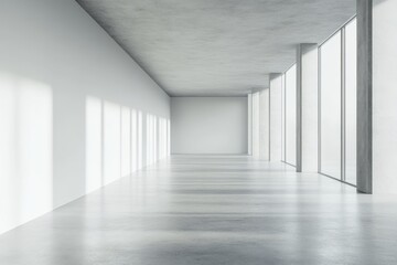 Obraz premium Modern empty office hallway sunlight city view