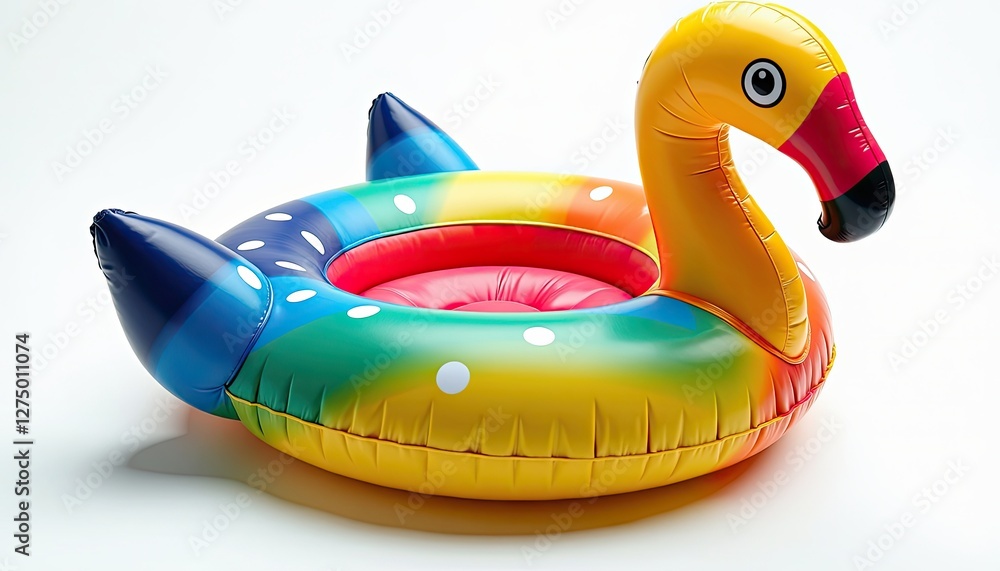 Poster vibrant inflatable swan pool float on white background: cheerful and inviting pool decoration. a bri
