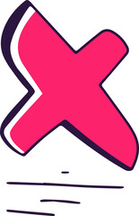 Hand Drawn Style Pink Cross Mark on Black Background Illustration