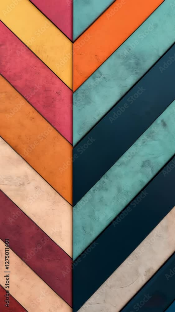 Poster colorful chevron tile pattern featuring layered multicolored horizontal stripes creating a vibrant a