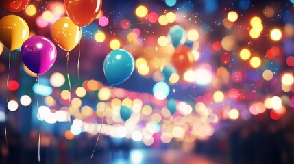 Festive Night Balloons and City Lights