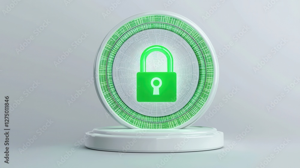 Poster futuristic minimalist 3d rendering of a secure financial concept with lock symbol and digital elemen