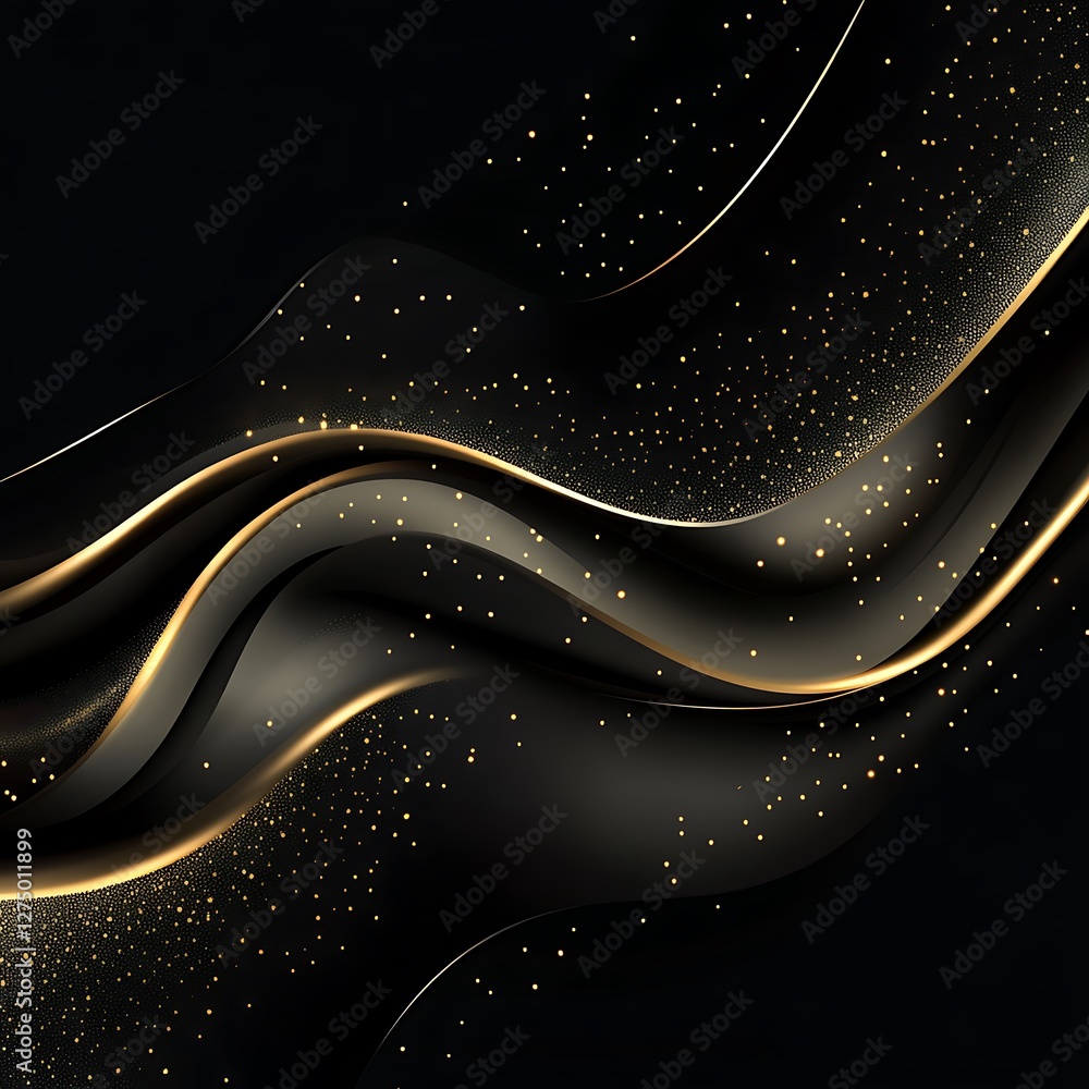 Poster an elegant and modern abstract design featuring flowing golden waves with a sparkling effect against