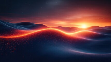Sunrise over wavy desert landscape, digital art, background