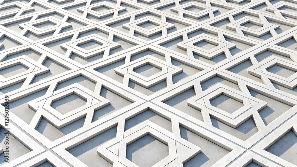 Poster A white tile floor with a pattern of squares and diamonds