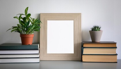 Vintage Bookcase with Potted Fiddle Leaf Fig in a Rustic Frame Warm Tones and Textured Details, Ideal for Interior Design Enthusiasts or Art Lovers