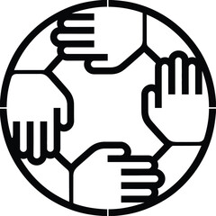Teamwork Unity Icon – Four Interlocking Hands in a Circle Symbolizing Collaboration