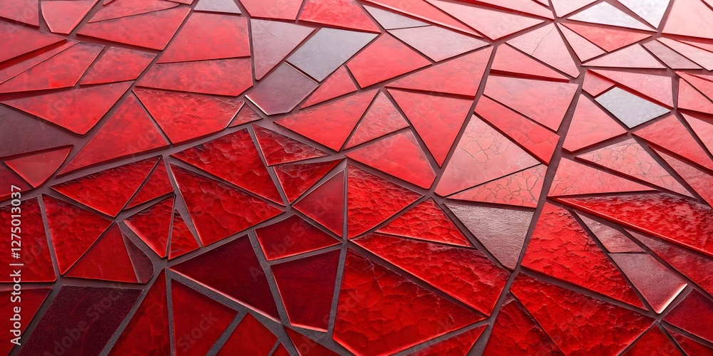 Poster a red mosaic tile floor with many triangles