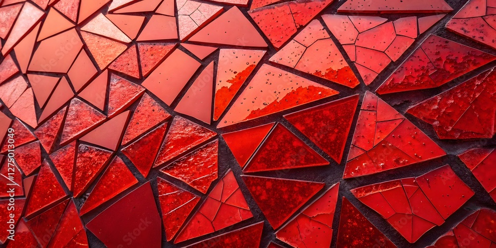 Poster a red mosaic tile wall with many triangles