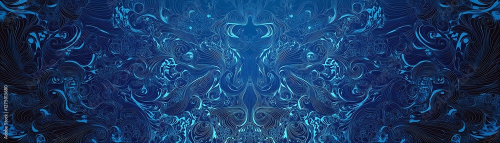Poster an intricate blue abstract design featuring swirling patterns and textures, ideal for backgrounds, d
