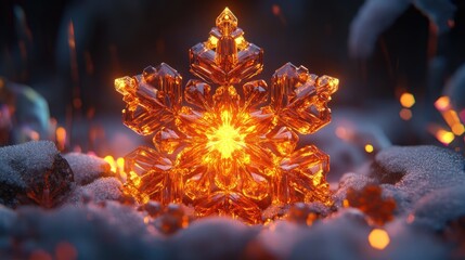 Glowing Snowflake in Fire and Snow