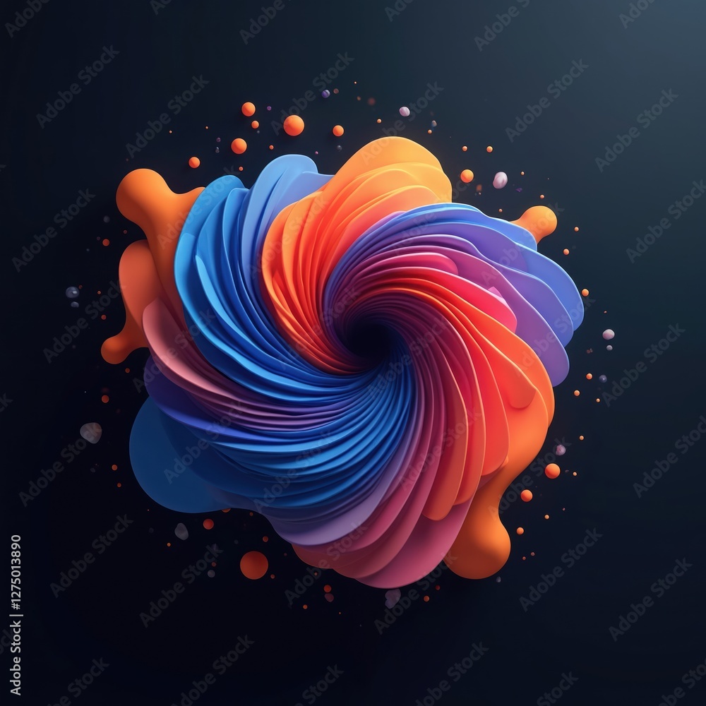 Poster abstract 3d background with vibrant spiral shape, colorful gradients. dynamic design featuring fluid