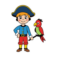 A brave pirate boy with a tricorn hat and a mischievous parrot on his shoulder, sailing the high seas in search of treasure and adventure.