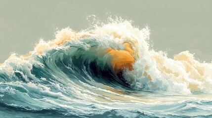 Dramatic ocean wave crashing, powerful nature scene, tranquil, potential wallpaper