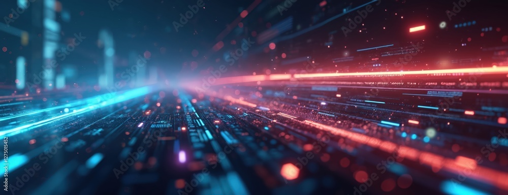 Aufkleber illustration features futuristic tech line background with light effects in cyberpunk style. illustr
