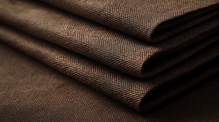 Fototapeta premium Close-up of folded fabric with a rich brown texture, showcasing intricate weaving patterns. Perfect for design projects, fashion, or textile-related content.