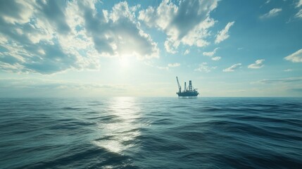 Oceanic Oil Rig Under a Cloudy Sky