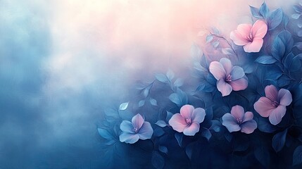 Pastel flowers in a dreamy misty forest background.  Possible use Desktop wallpaper,  greeting card, poster