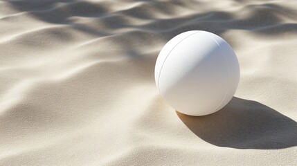 70.3D illustration of an unmarked white beach ball placed on a sandy texture with soft shadows, ideal for mockups or branding concepts.
