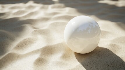 70.3D illustration of an unmarked white beach ball placed on a sandy texture with soft shadows, ideal for mockups or branding concepts.