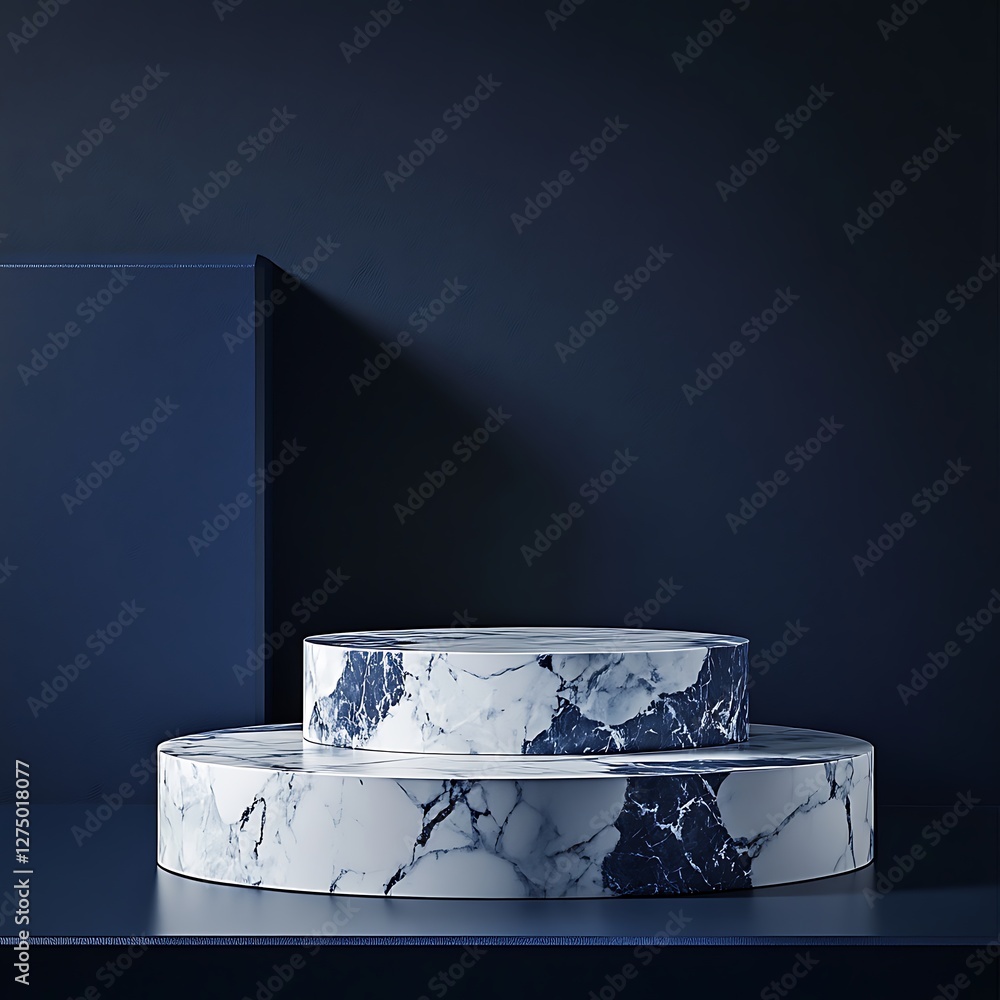 Poster stylish geometric shapes made of marble arranged on a dark background, creating a modern and elegant