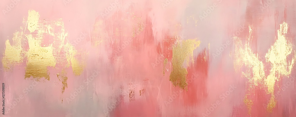 Poster this abstract artwork features soft pinks and shimmering gold accents, creating a serene and luxurio