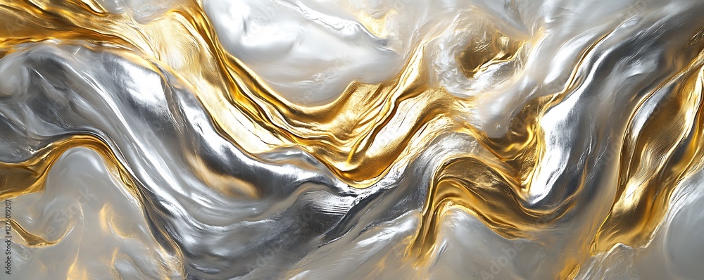 Poster this abstract digital artwork features a swirling blend of gold and silver colors, creating a mesmer