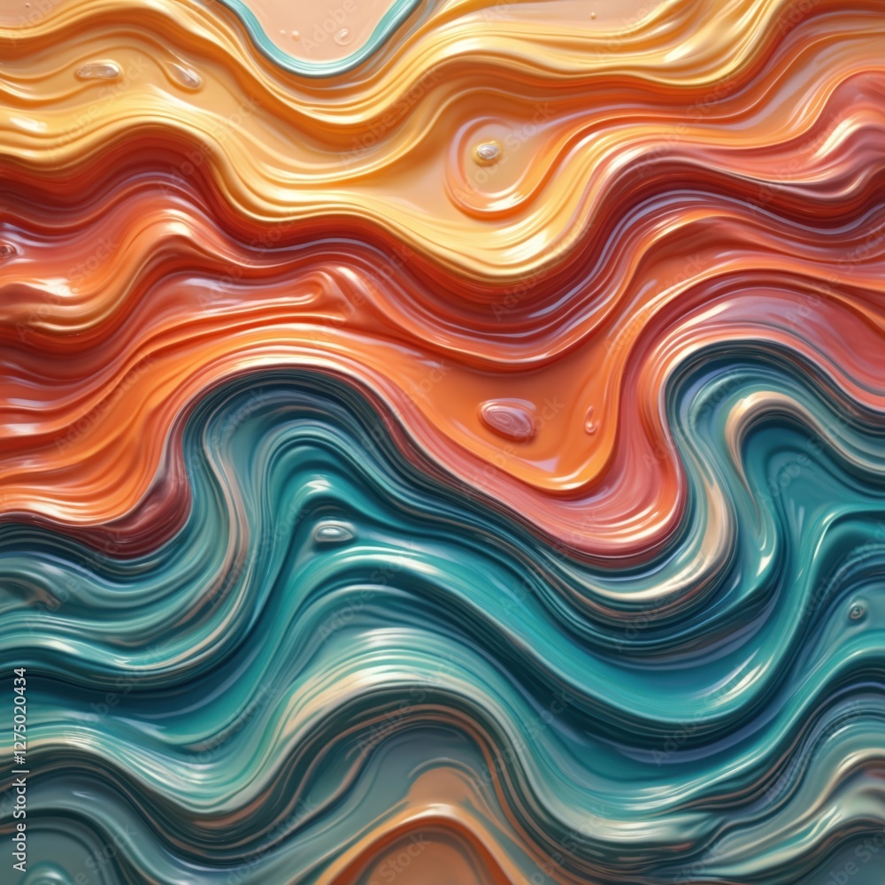 Poster seamless pattern with colorful iridescent wavy texture. abstract liquid marble background. green, or