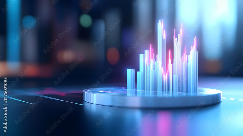 Poster a futuristic data visualization graphic showcasing vibrant bars on a sleek surface, representing dig