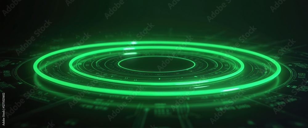 Poster tech hud circle design with luminous neon green rings on dark background. dynamic futuristic ui inte